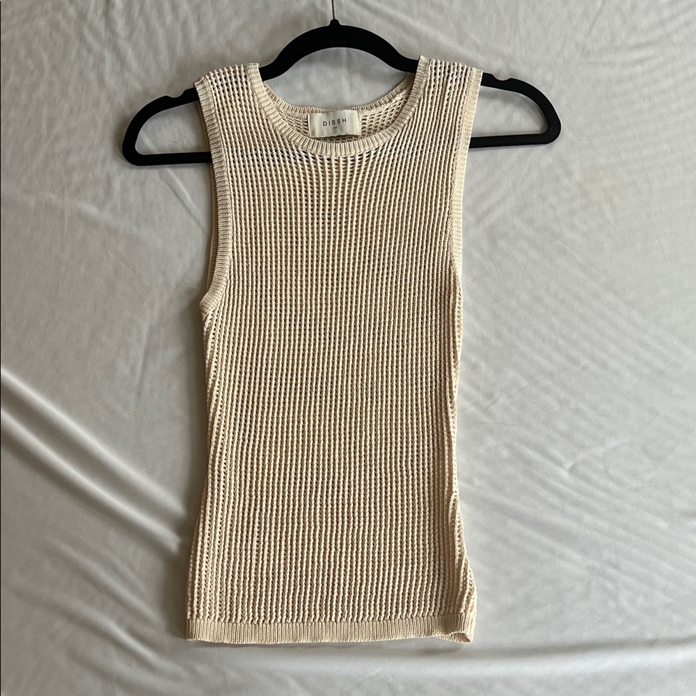 DISSH Cream Ribbed Sleeveless Tank Top